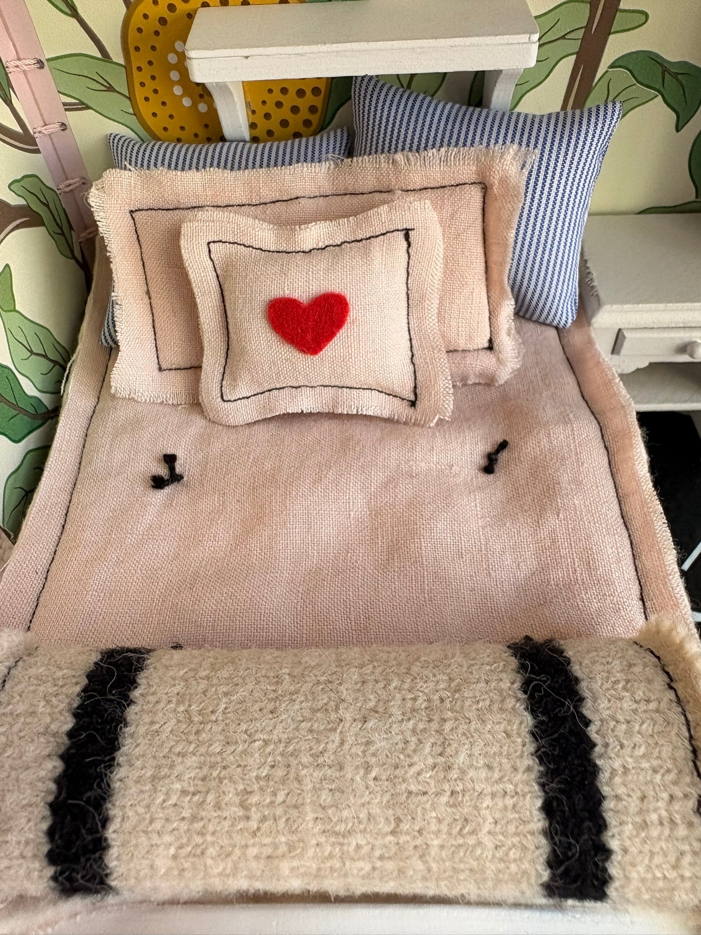 Handmade Cozy Bedroom Dollhouse in a Paperboard Suitcase