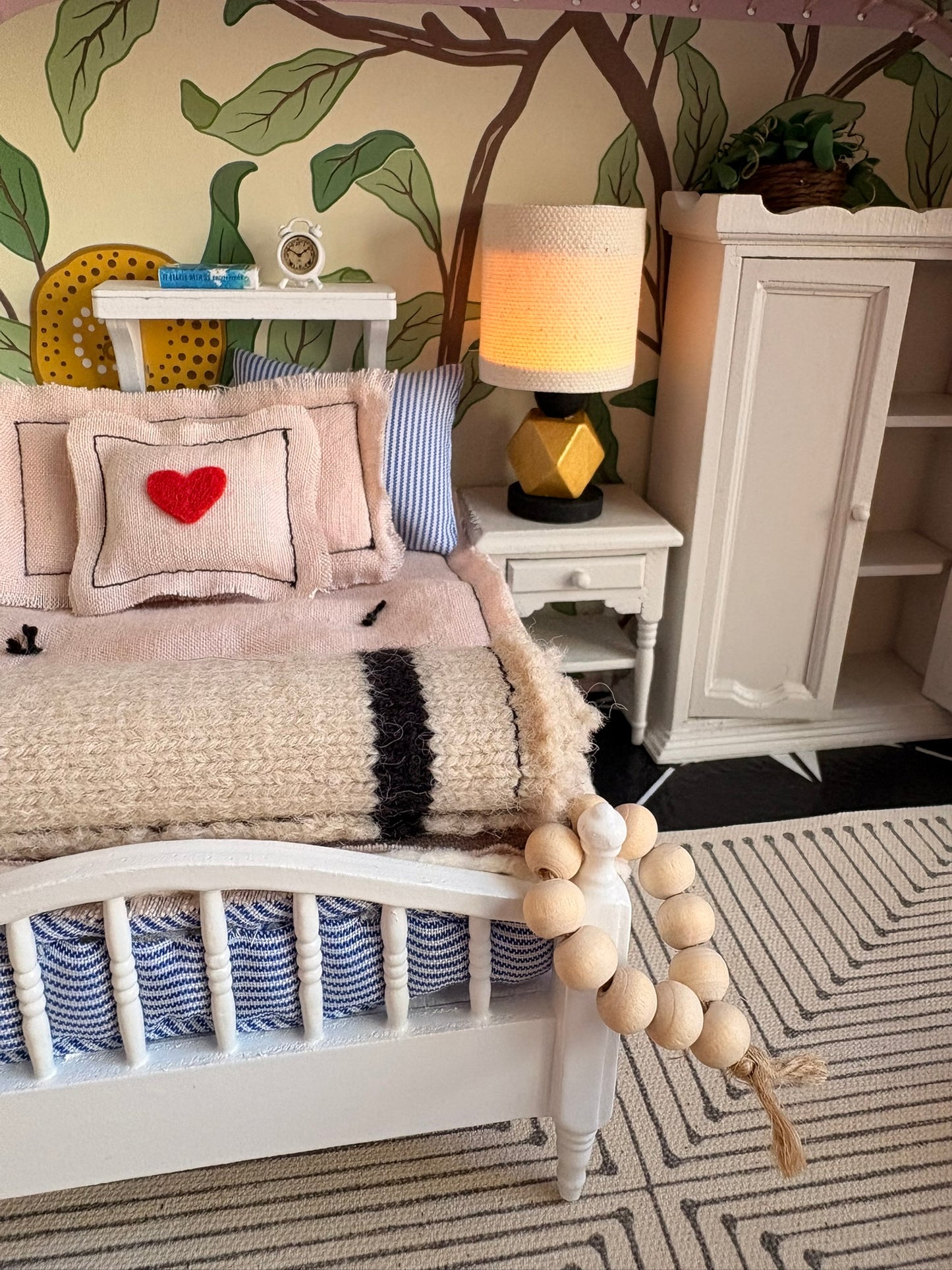 Handmade Cozy Bedroom Dollhouse in a Paperboard Suitcase