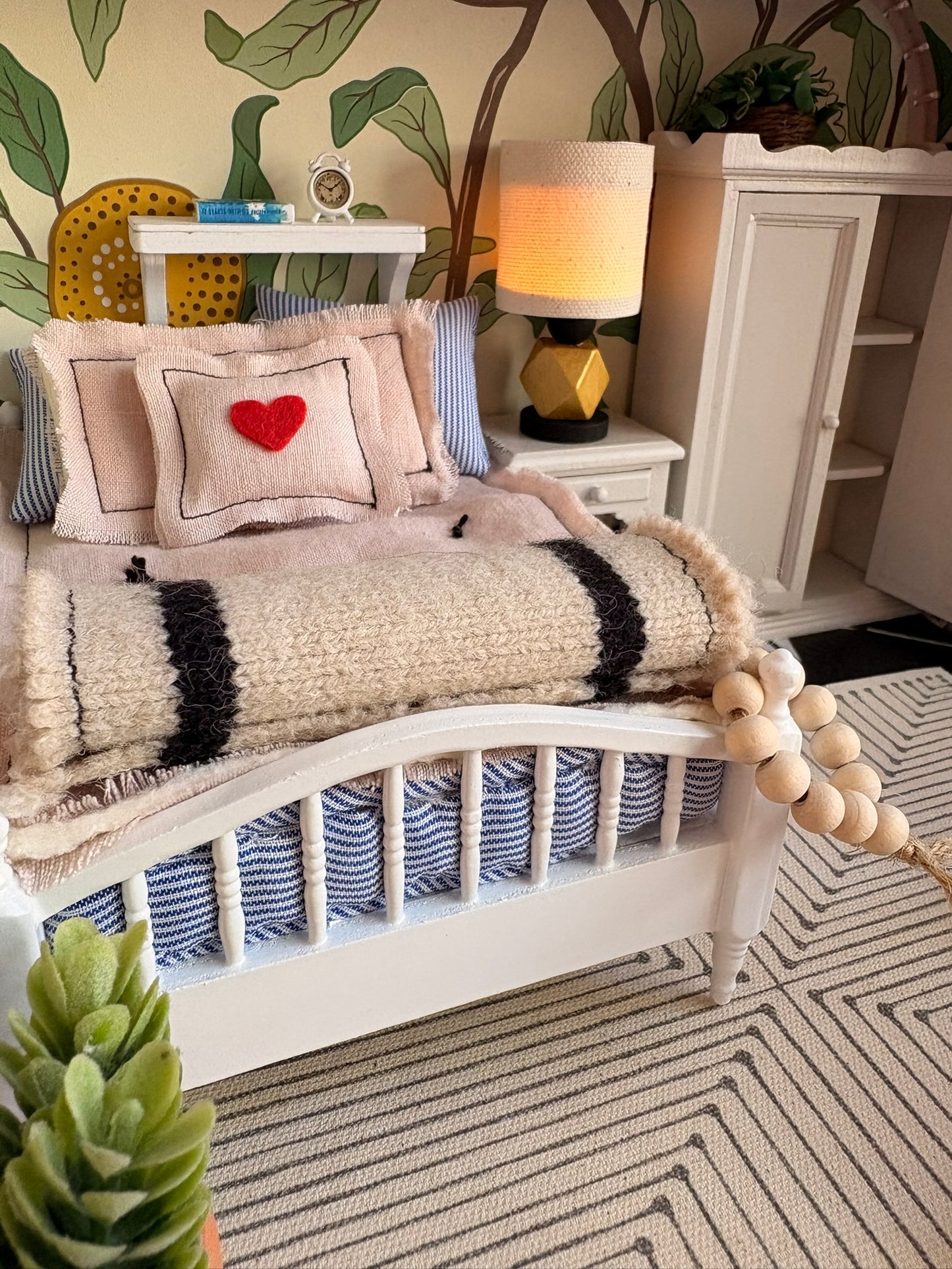 Handmade Cozy Bedroom Dollhouse in a Paperboard Suitcase