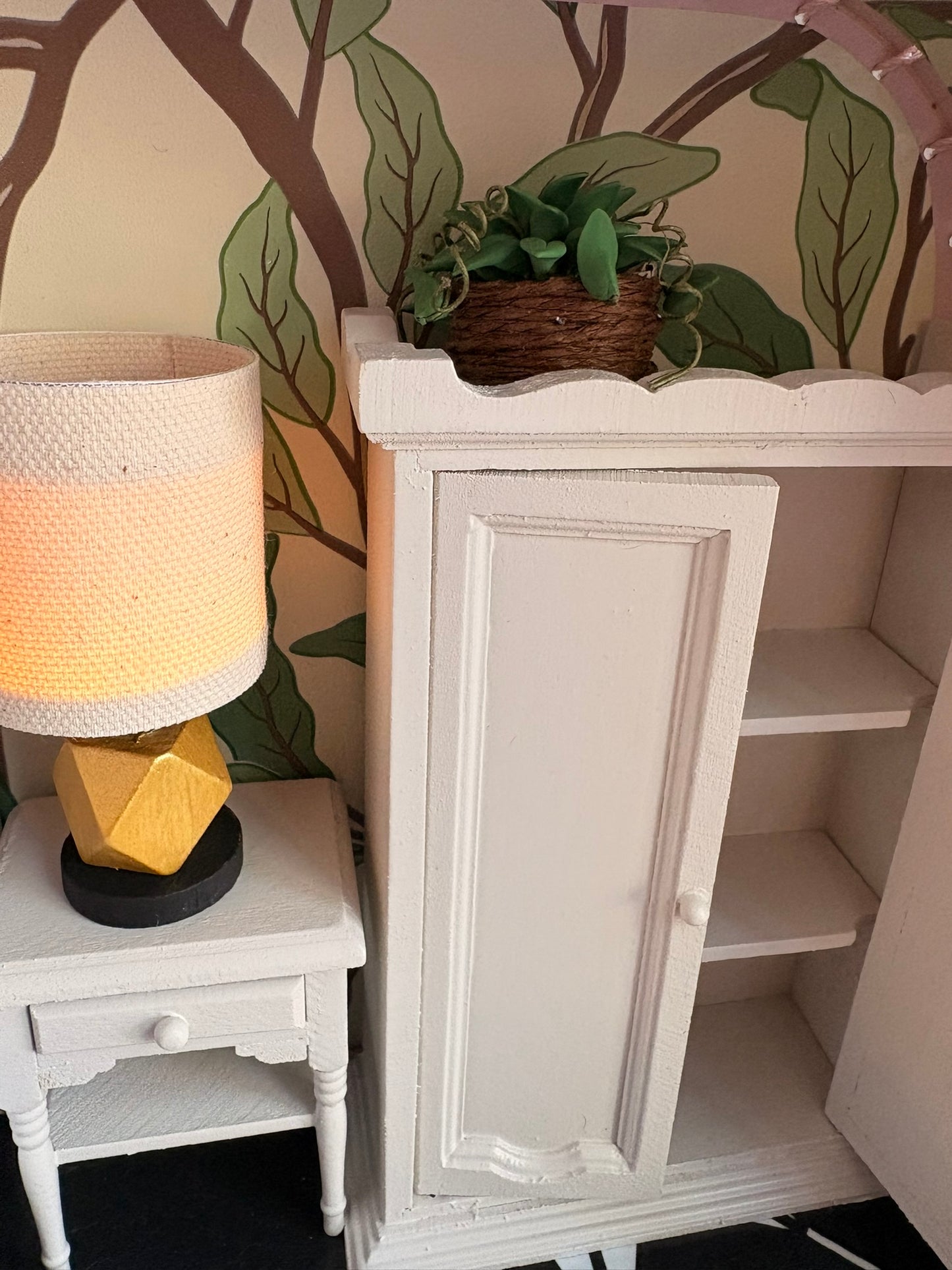 Handmade Cozy Bedroom Dollhouse in a Paperboard Suitcase