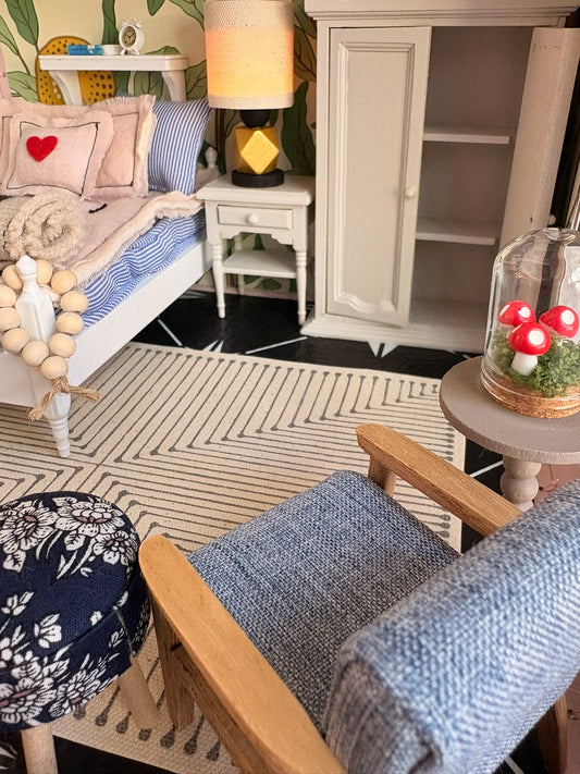Handmade Cozy Bedroom Dollhouse in a Paperboard Suitcase