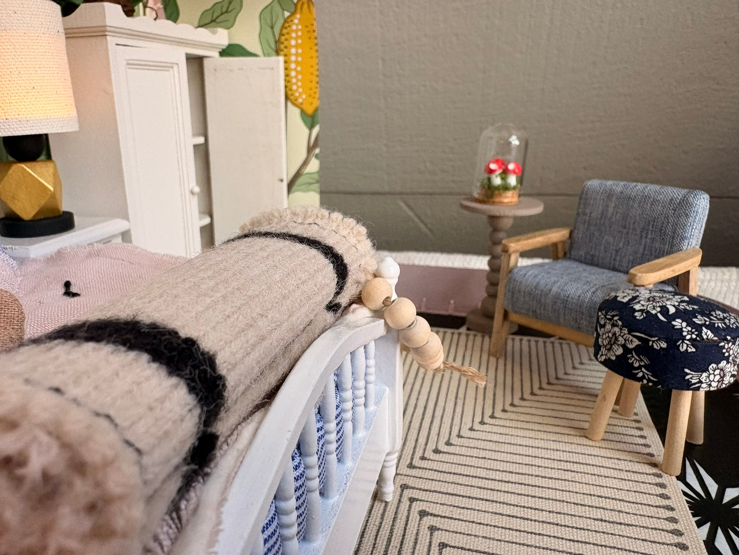 Handmade Cozy Bedroom Dollhouse in a Paperboard Suitcase