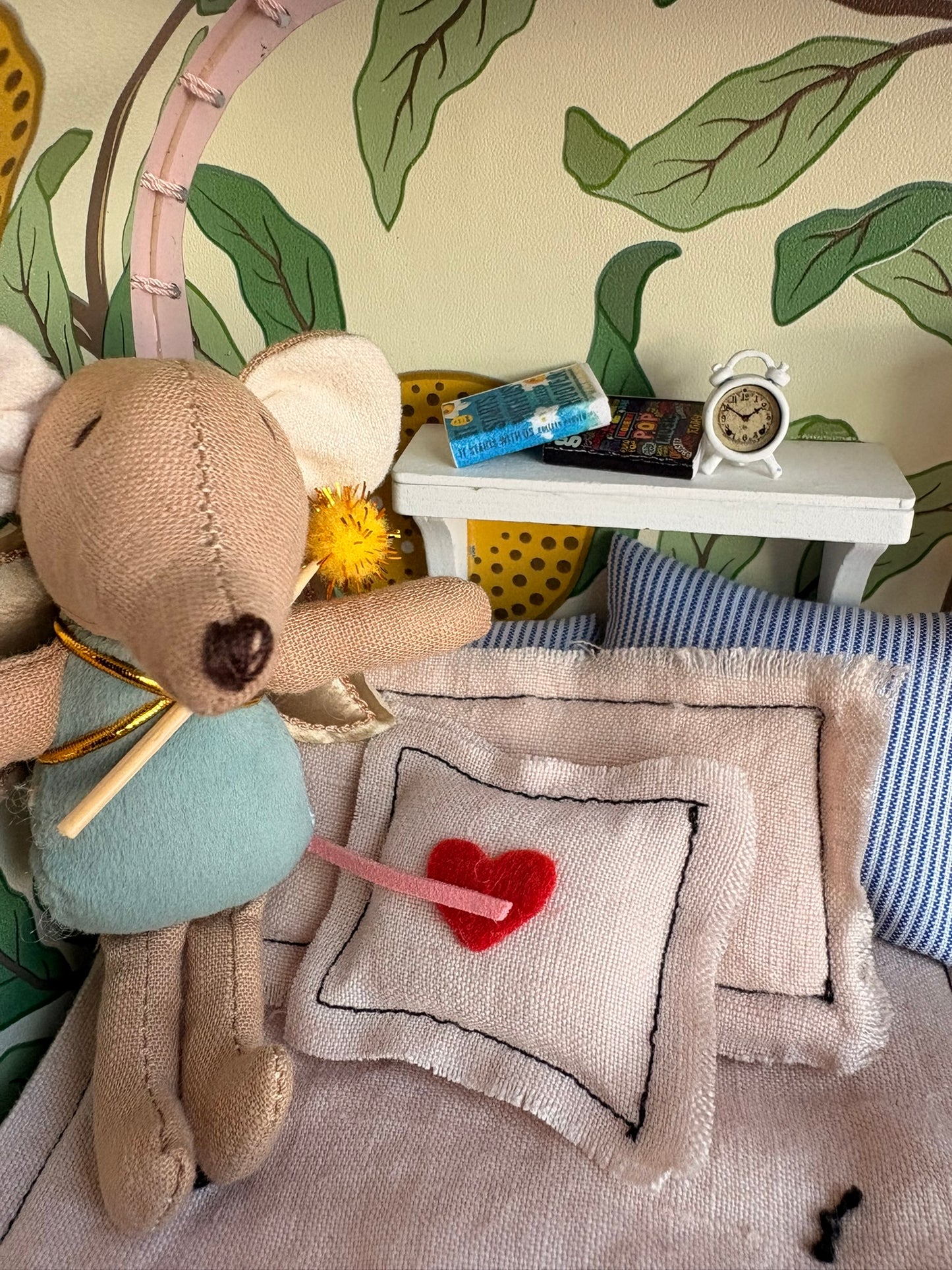 Handmade Cozy Bedroom Dollhouse in a Paperboard Suitcase