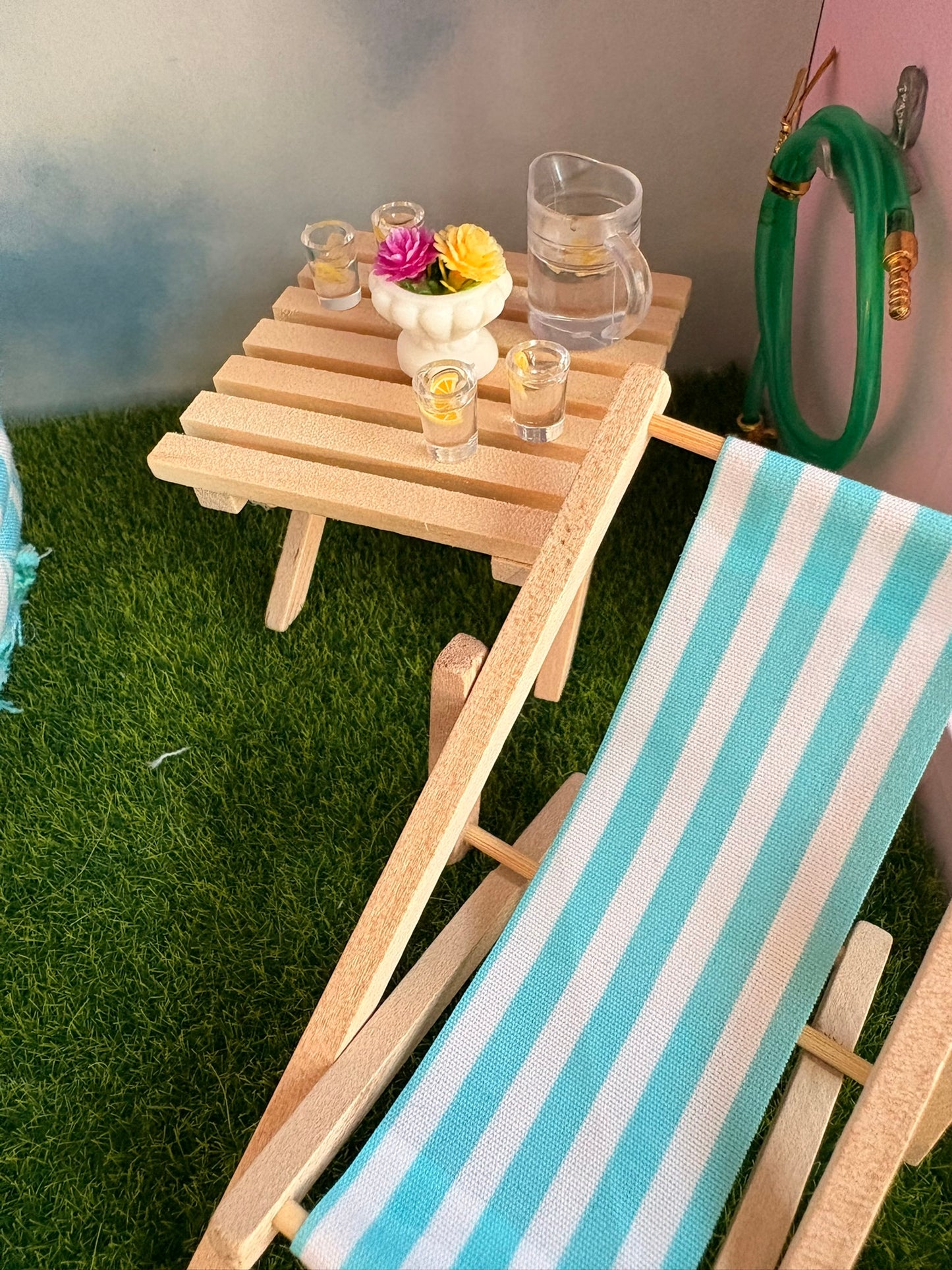 Handmade Poolside Dollhouse in a Paperboard Suitcase