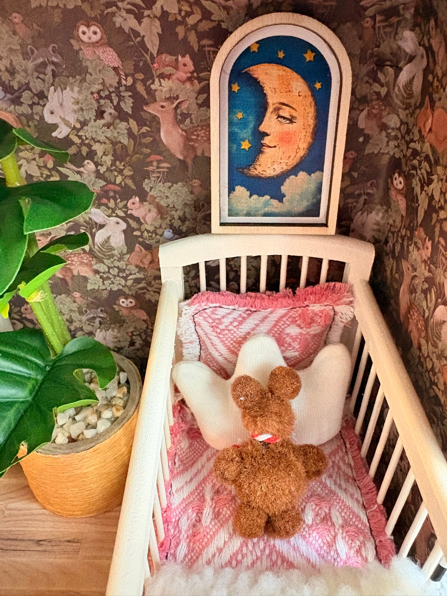 Whimsical Woodland Nursery Dollhouse in Paperboard Suitcase