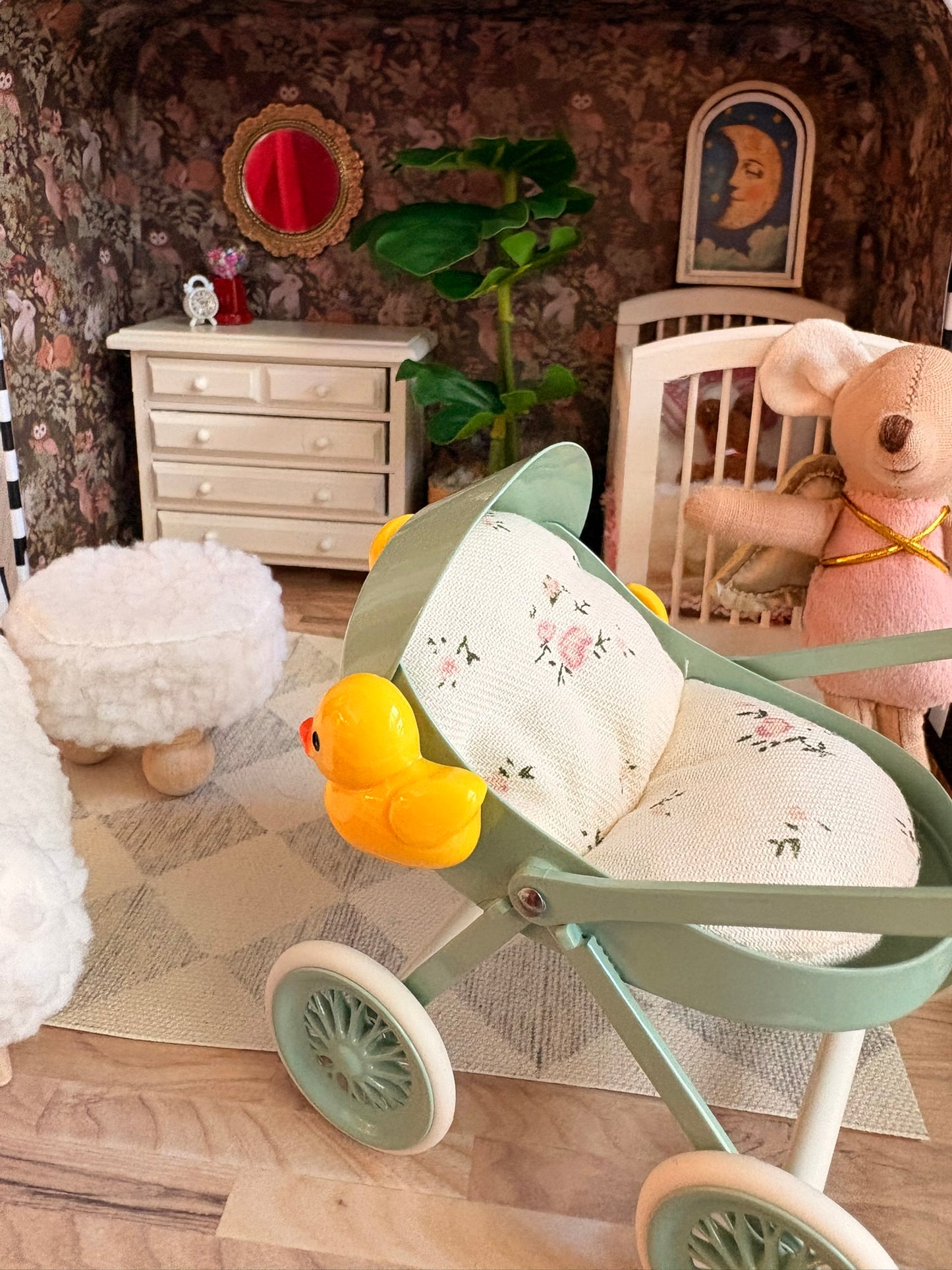 Whimsical Woodland Nursery Dollhouse in Paperboard Suitcase