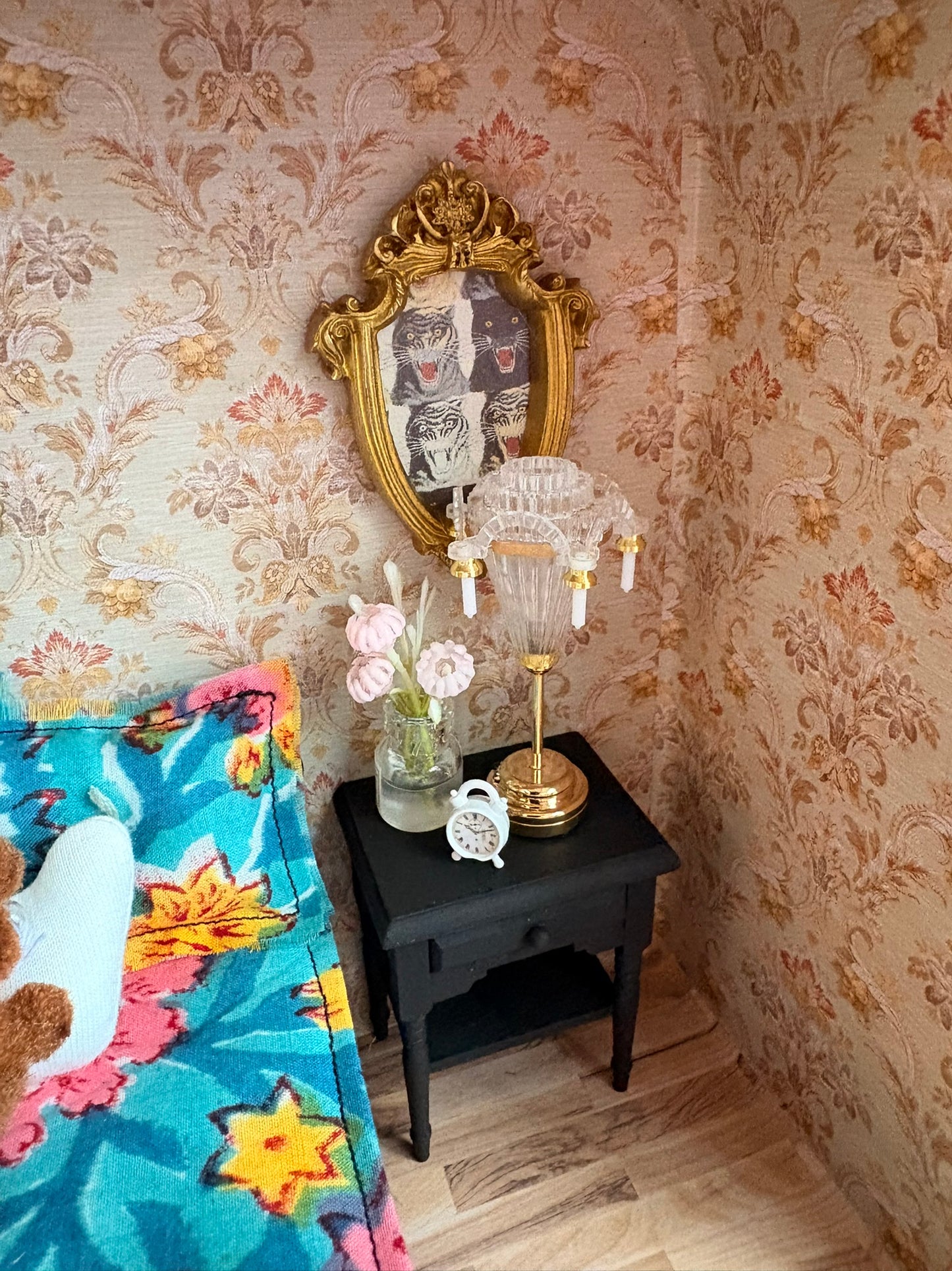 Romantic Vintage Bedroom Dollhouse in Polka Dot Paperboard Suitcase