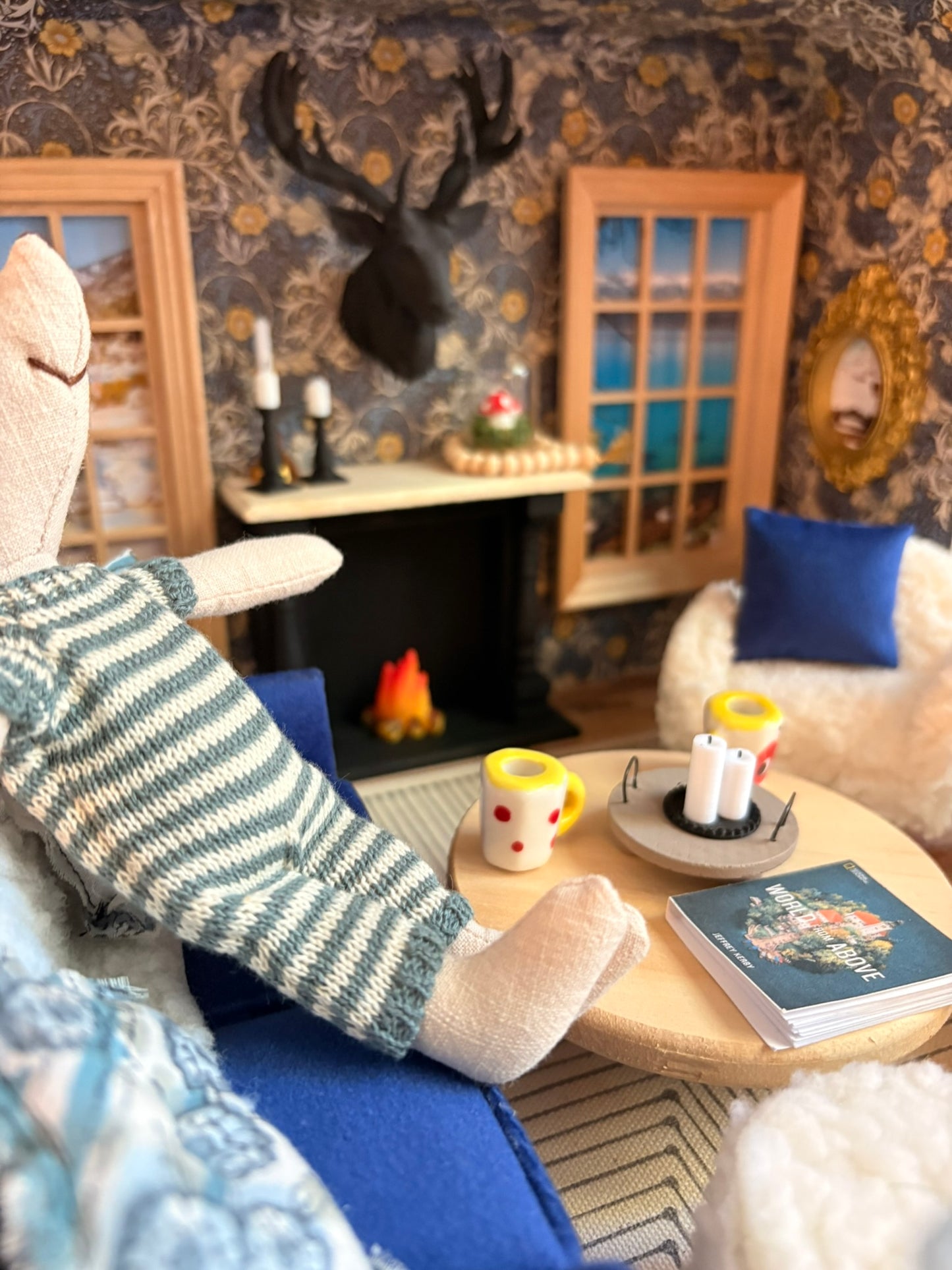 Cozy Woodland Lodge Dollhouse in Polka Dot Paperboard Suitcase
