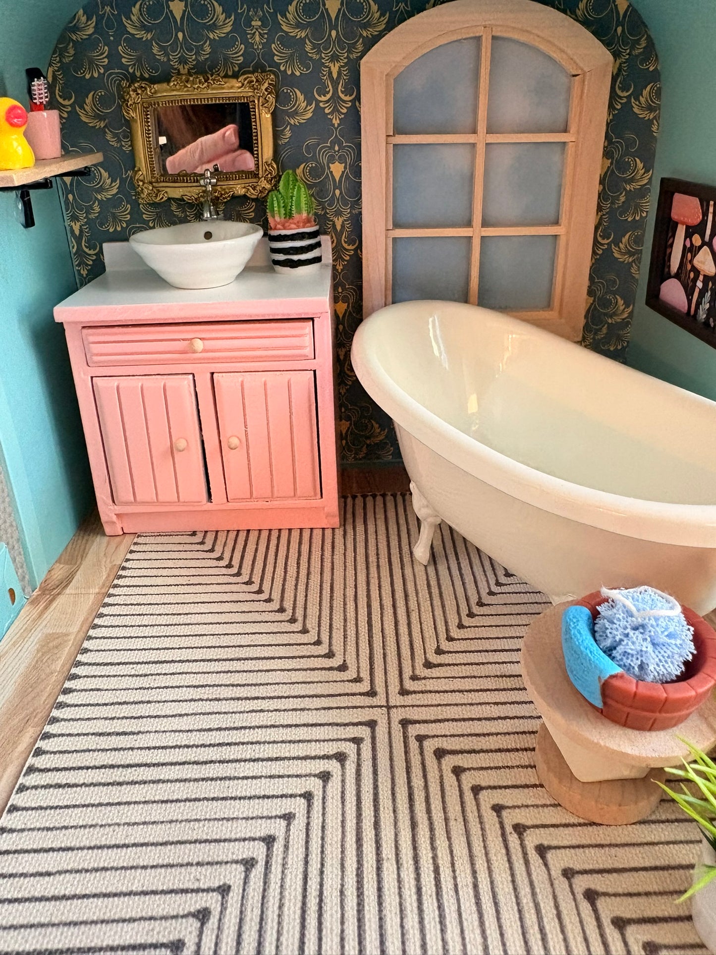 Blush & Gold Miniature Bathroom Paperboard Suitcase Dollhouse