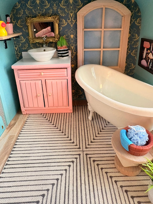 Blush & Gold Miniature Bathroom Paperboard Suitcase Dollhouse