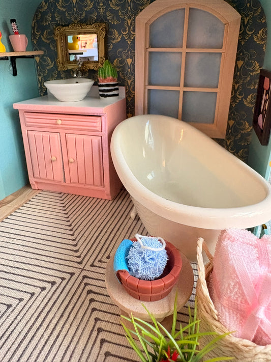 Blush & Gold Miniature Bathroom Paperboard Suitcase Dollhouse