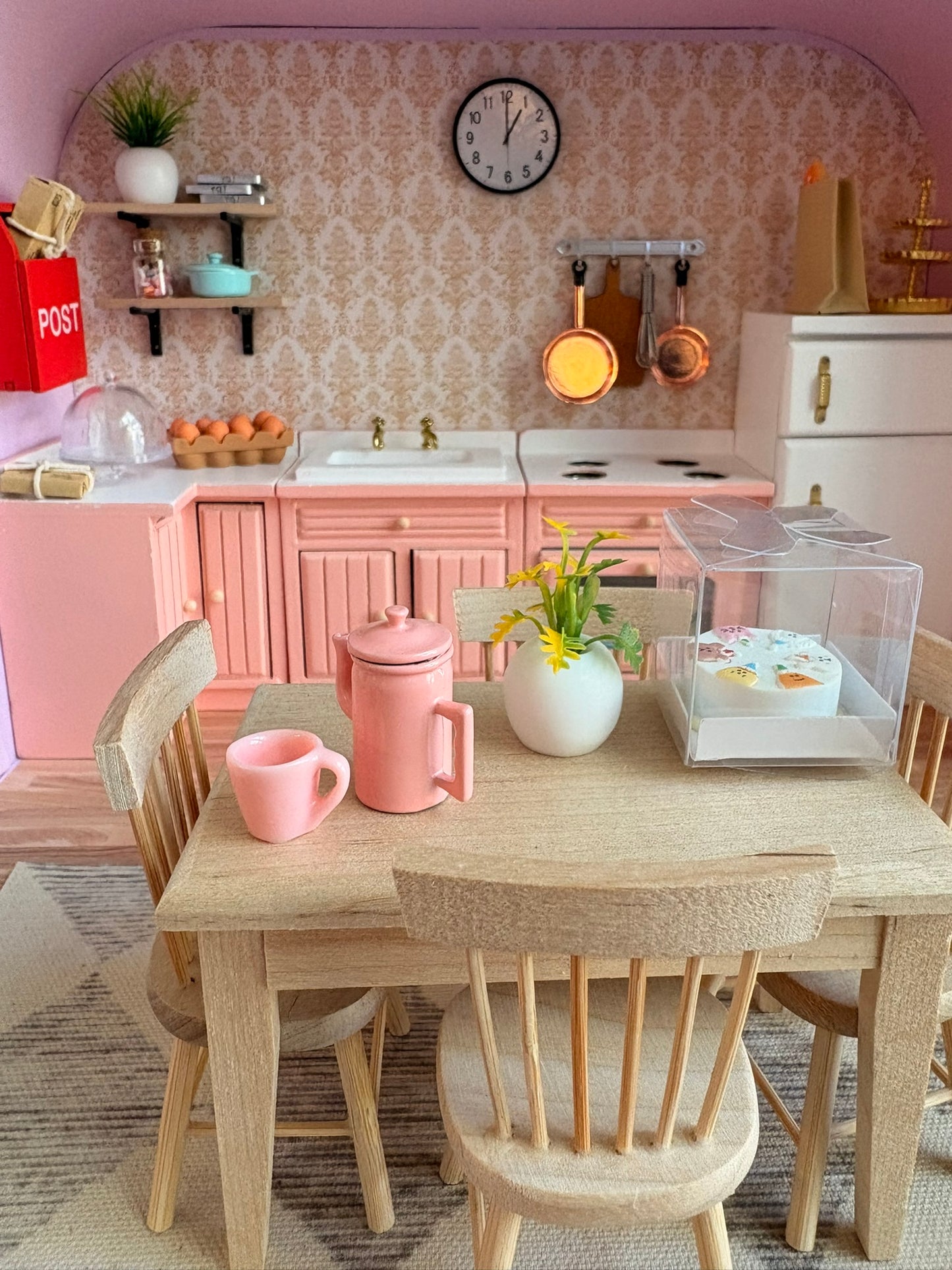 Handmade Retro Pink Kitchen in a Paperboard Suitcase