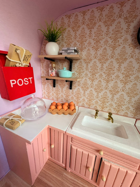 Handmade Retro Pink Kitchen in a Paperboard Suitcase