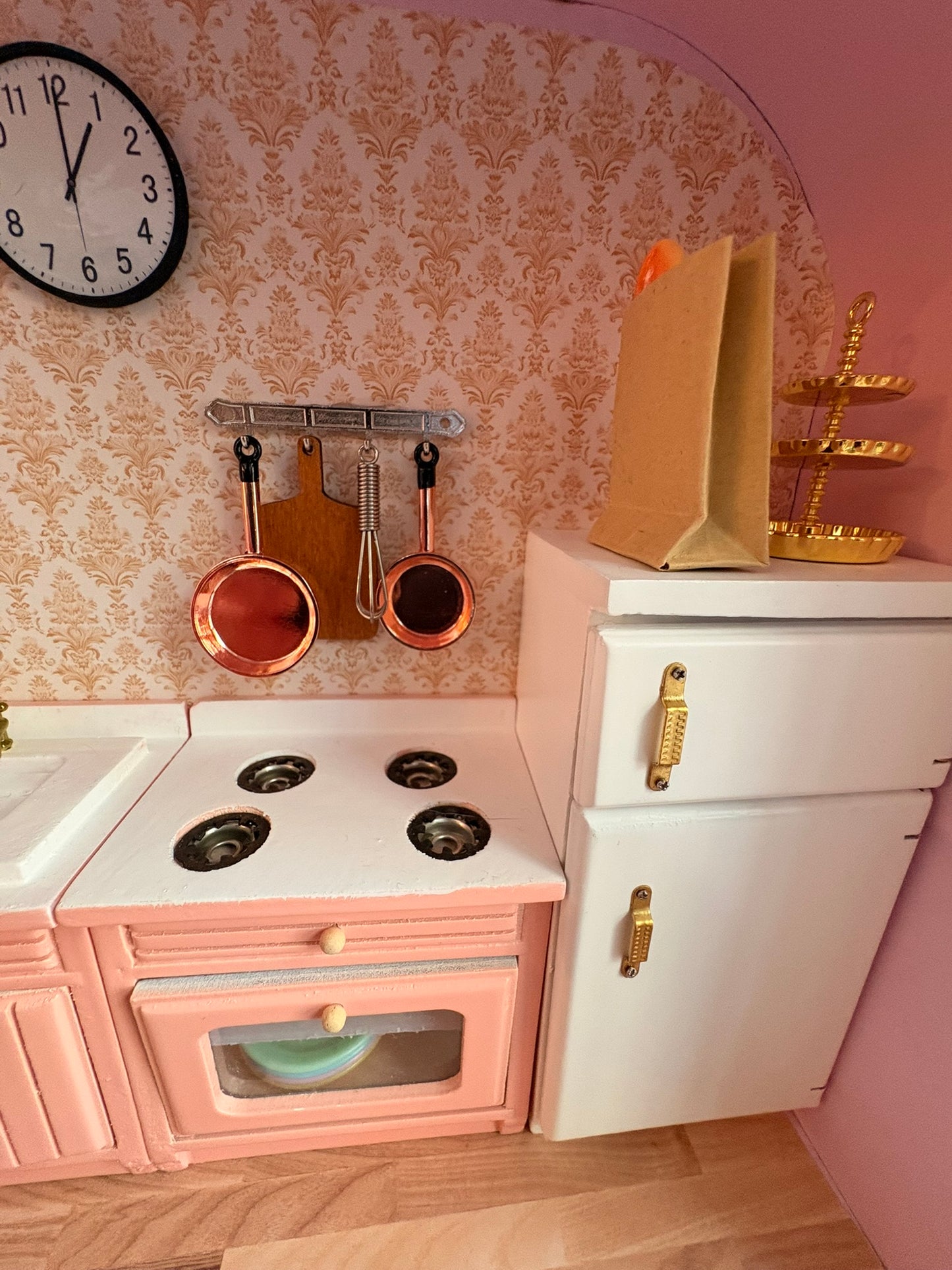 Handmade Retro Pink Kitchen in a Paperboard Suitcase