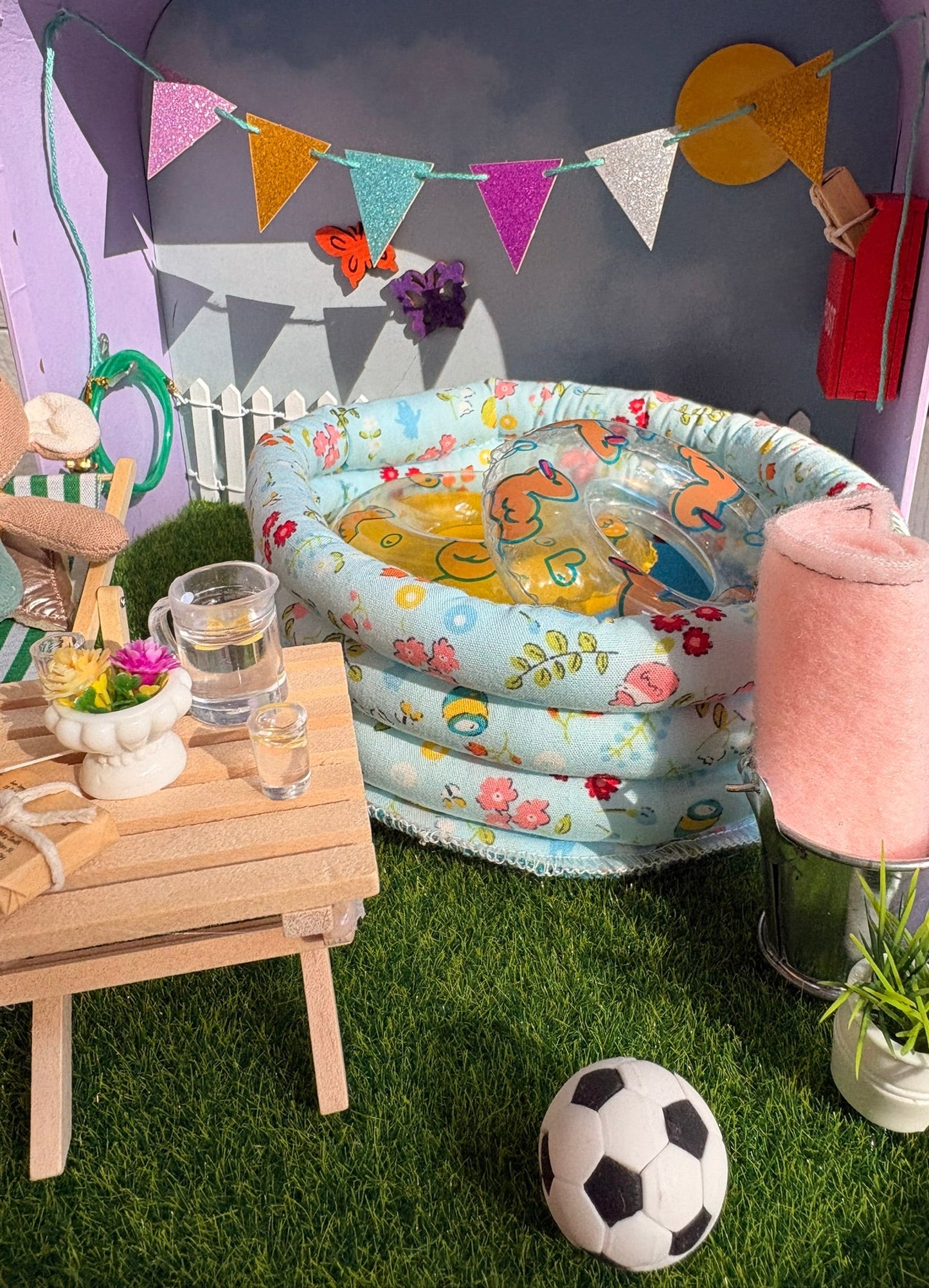 Summer Poolside Retreat in a Paperboard Suitcase Dollhouse
