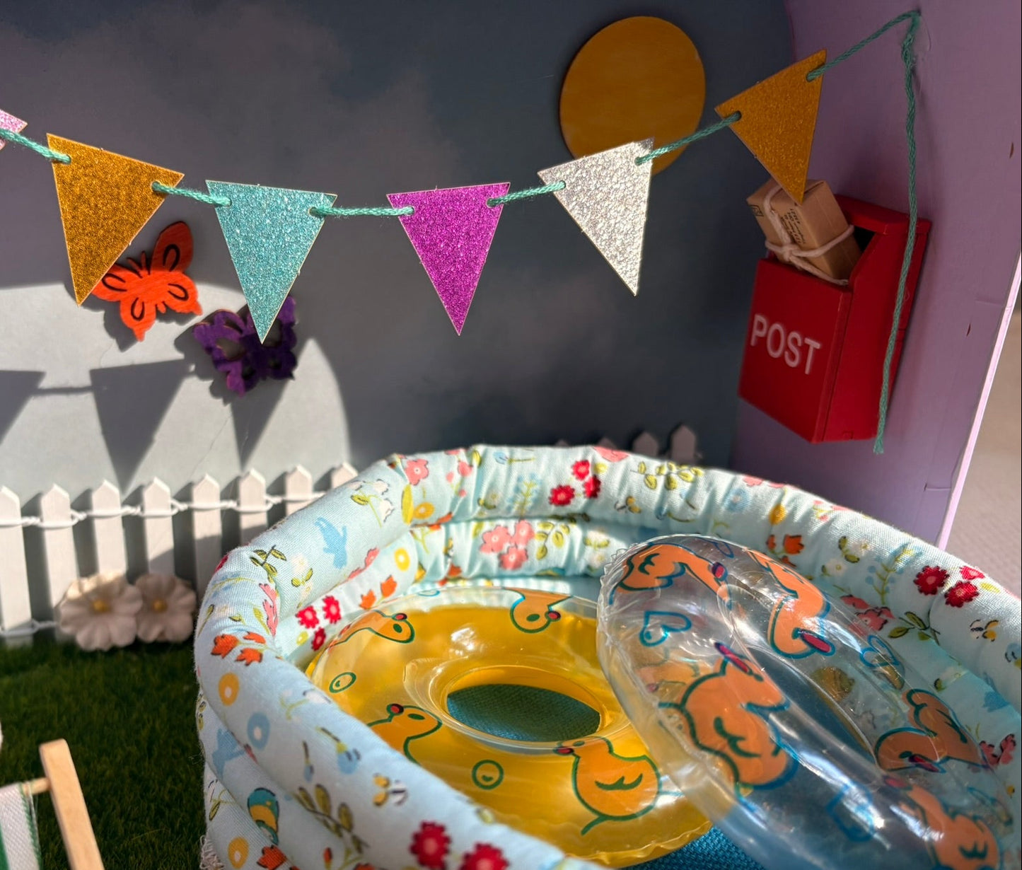 Summer Poolside Retreat in a Paperboard Suitcase Dollhouse