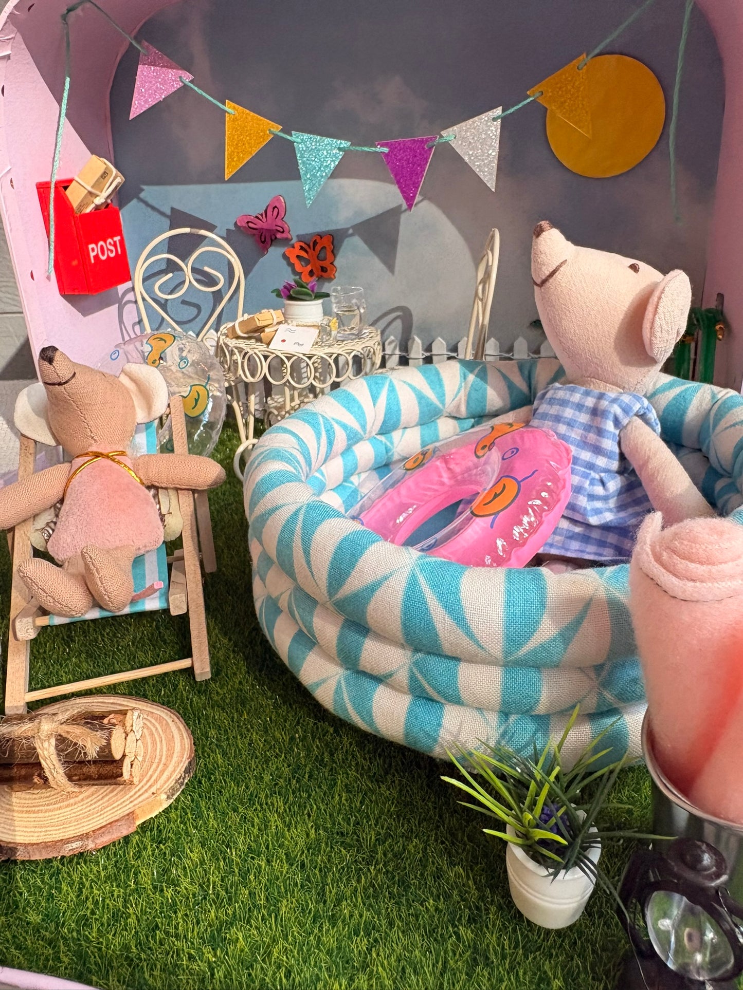 Summer Pastel Pool Retreat in a Large Paperboard Suitcase