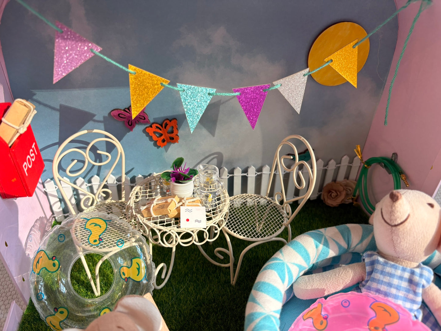 Summer Pastel Pool Retreat in a Large Paperboard Suitcase