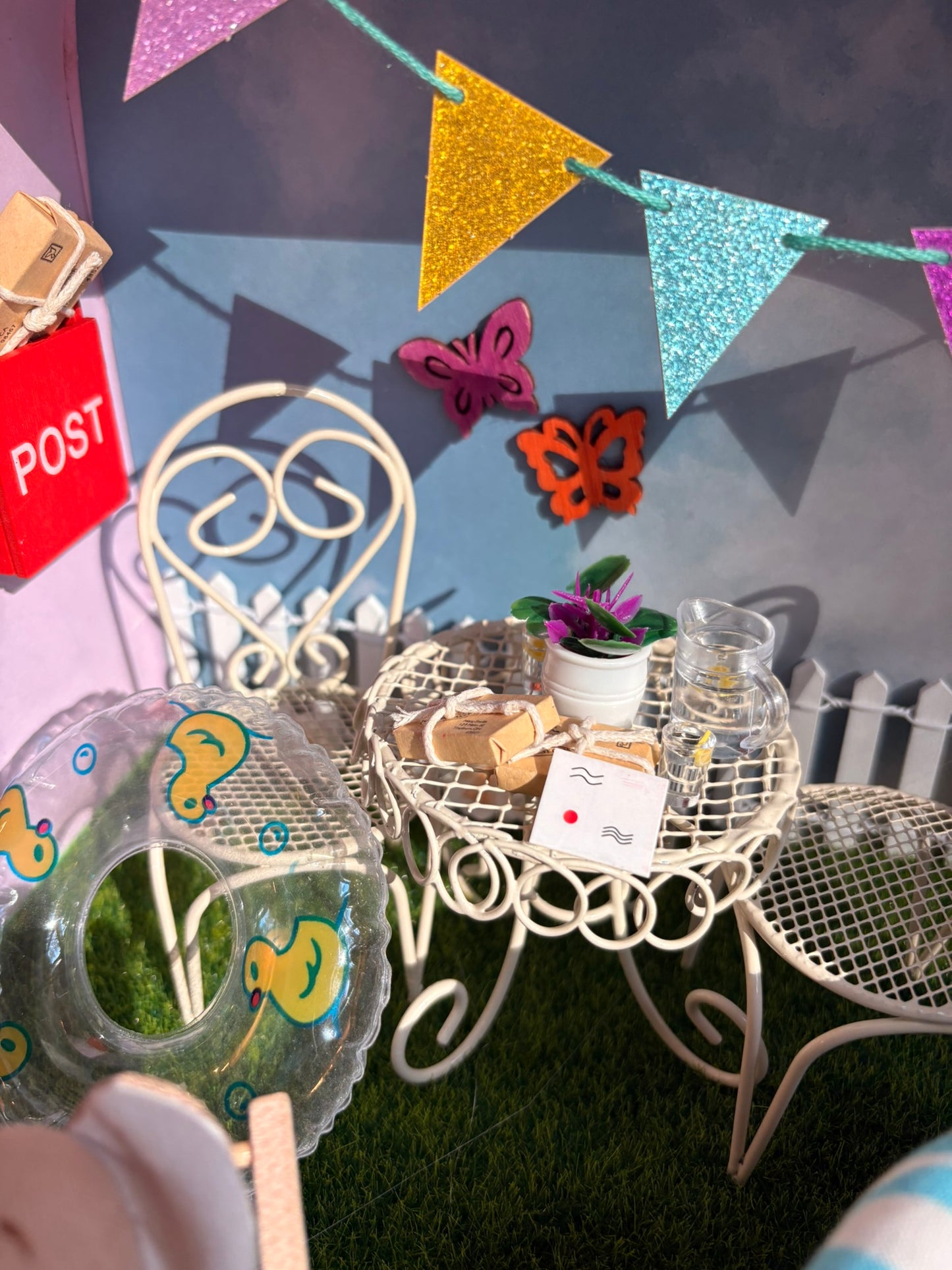 Summer Pastel Pool Retreat in a Large Paperboard Suitcase
