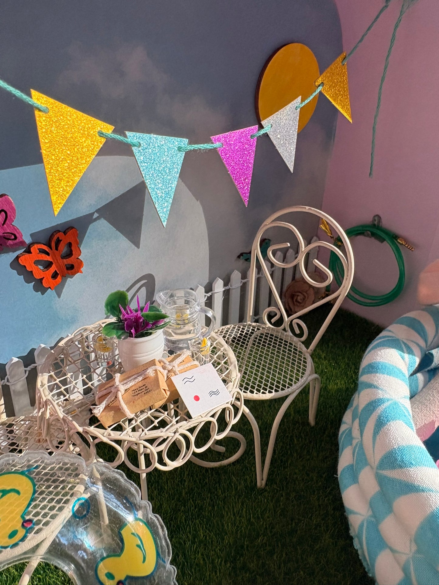 Summer Pastel Pool Retreat in a Large Paperboard Suitcase
