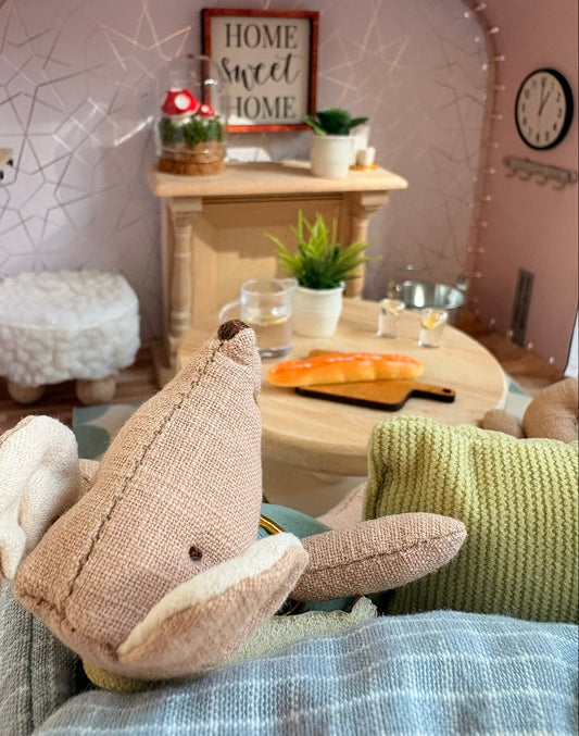 Cozy Cottage Living Room Paperboard Suitcase Dollhouse