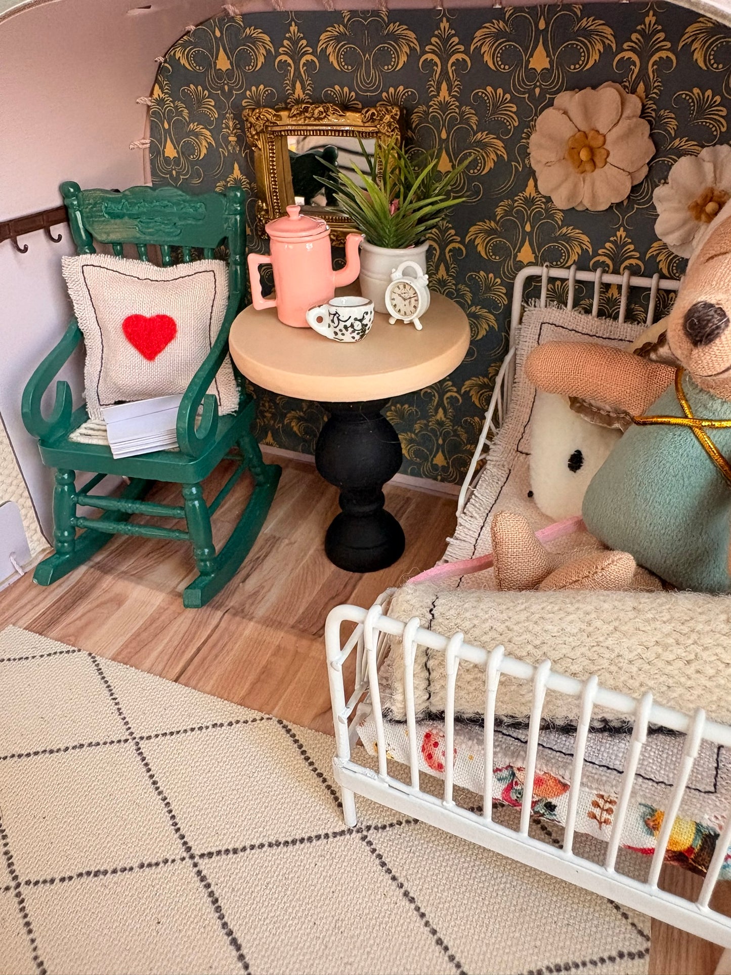 Vintage Cozy Bedroom Paperboard Suitcase Dollhouse