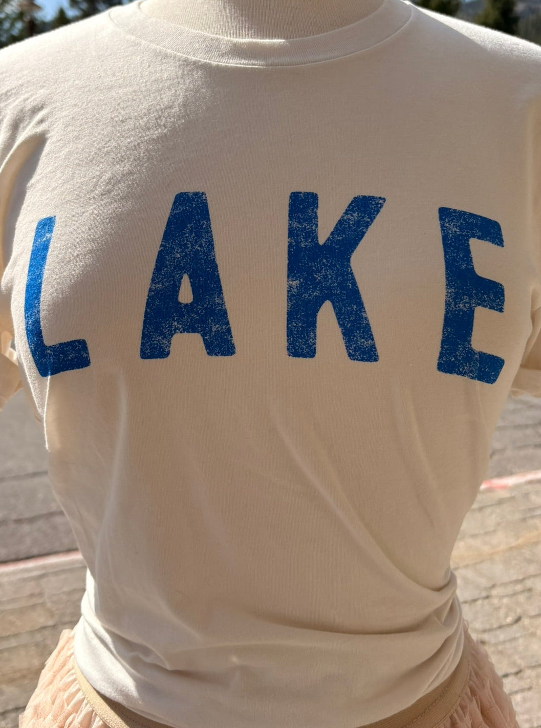 Lake Graphic Tee – Vintage Blue Lettering Relaxed Fit T-Shirt