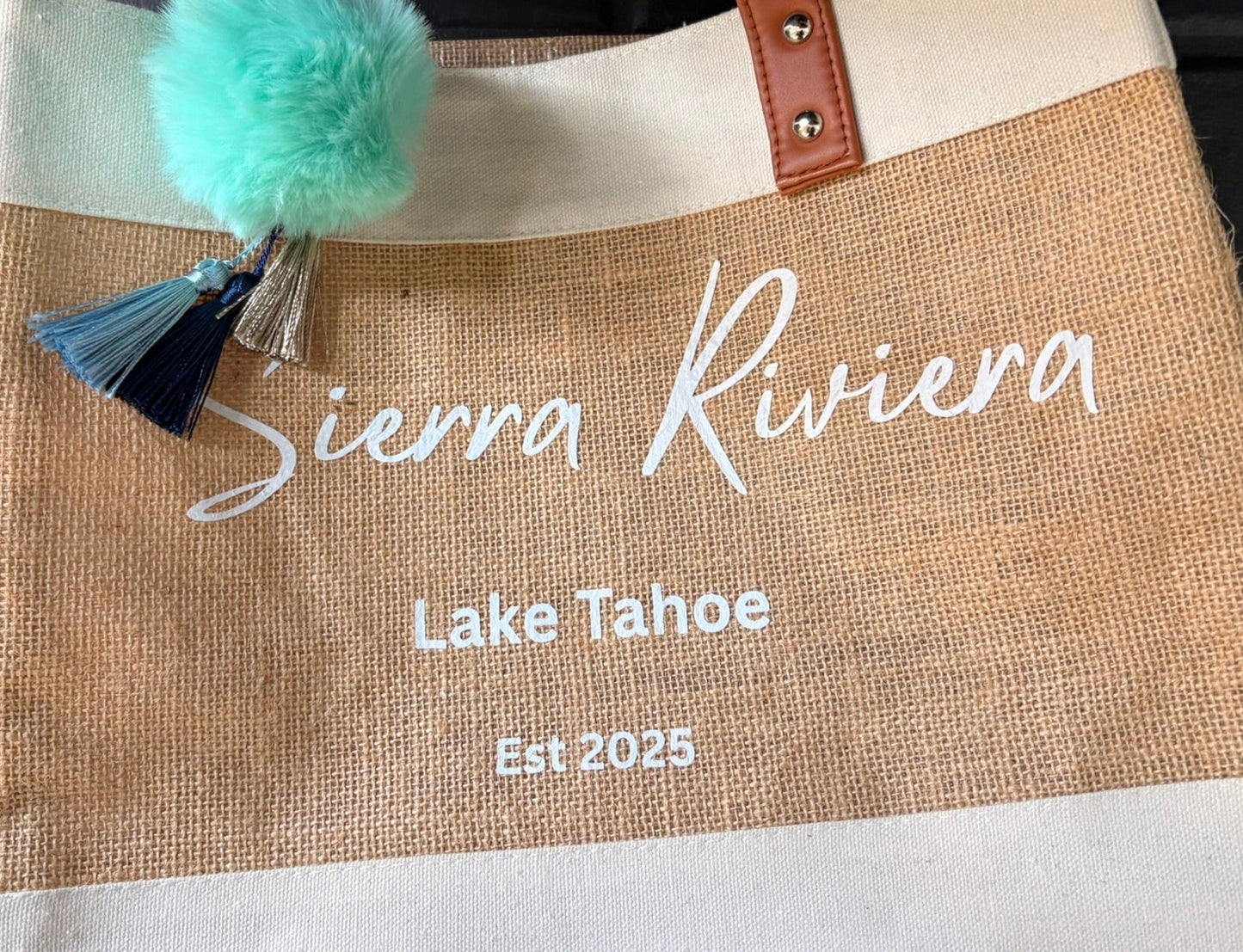 Sierra Riviera Lake Tahoe Market Tote – Canvas & Jute Everyday Beach Bag