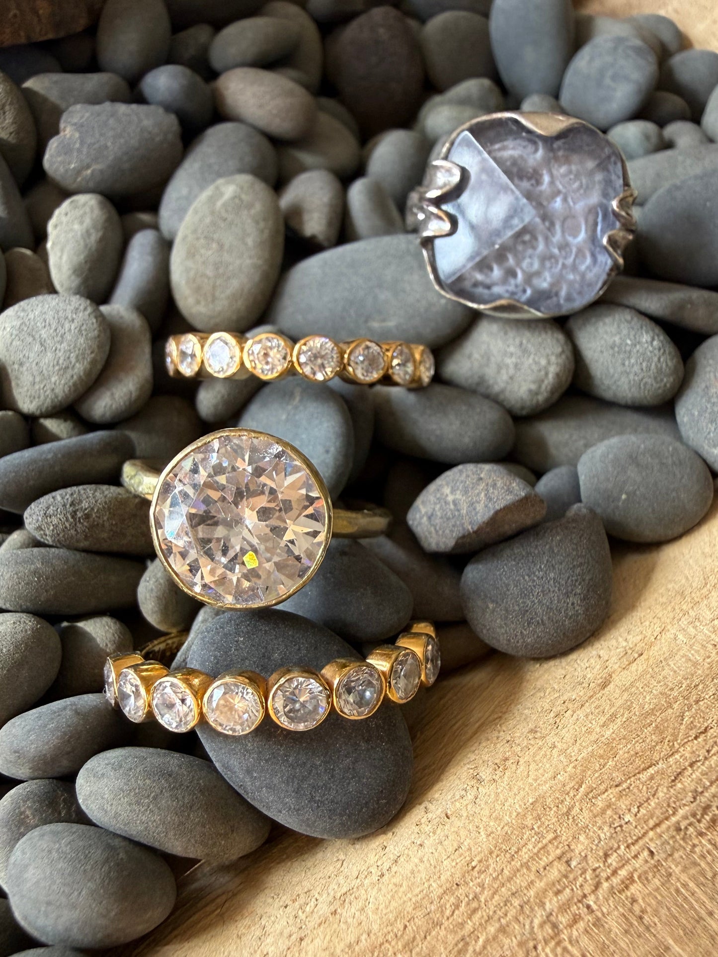 Gold-Plated Quartz & Cubic Zirconia Ring Set