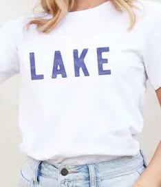 Lake Graphic Tee – Vintage Blue Lettering Relaxed Fit T-Shirt